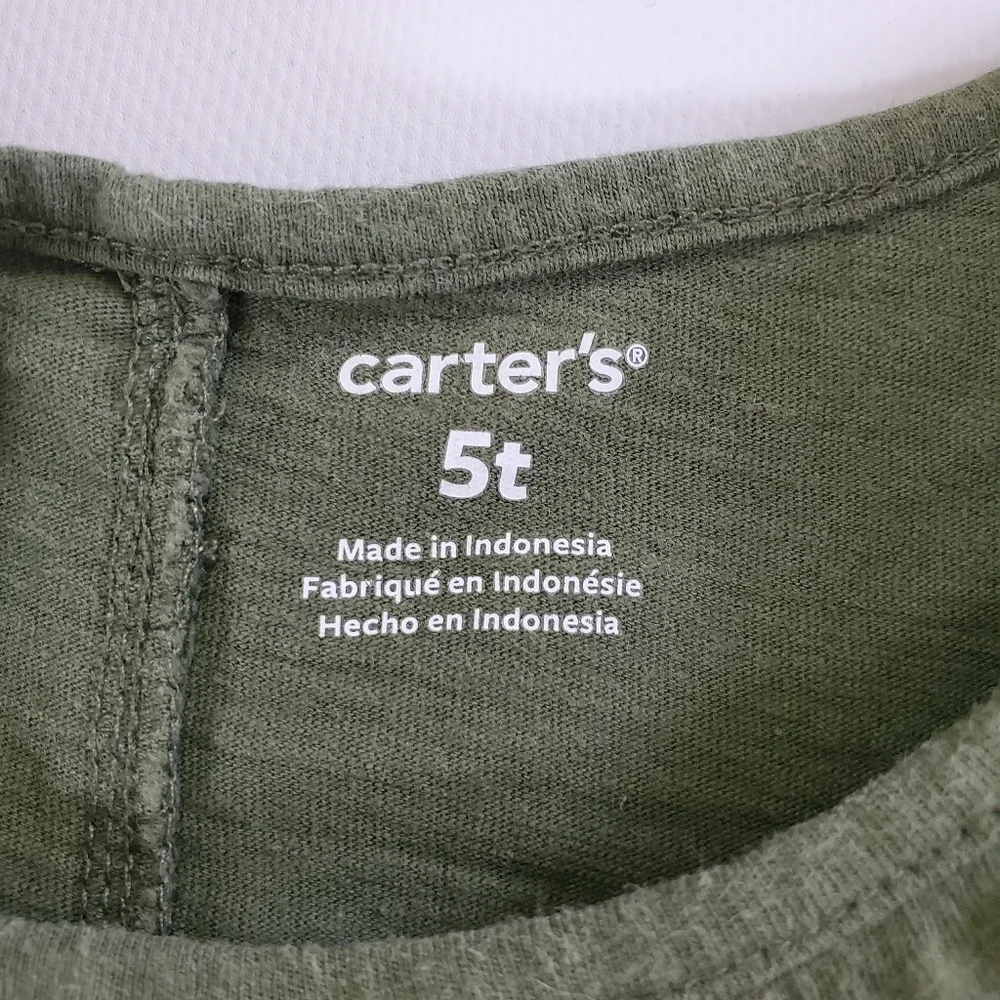 K1171 * Carter's Girls Cherry Ruffle Tulip Back Tee Olive Green Pink Size 5T